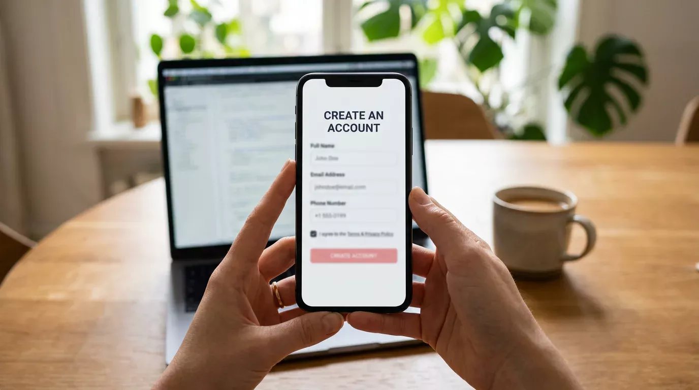 Klarna-App mit Registrierungsformular für die Casino-Einzahlung im Hintergrund