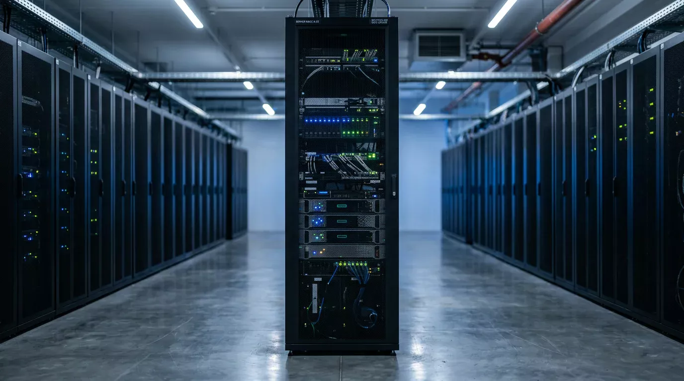 Server-Rack mit blinkenden Status-LEDs in einem deutschen Rechenzentrum als Sinnbild für die LUGAS-Limitdatenbank