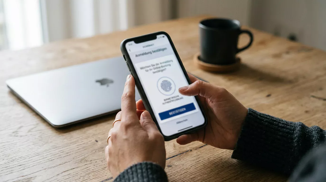 Smartphone mit Banking-App und Zwei-Faktor-Bestätigung für eine Online-Zahlung